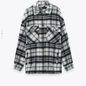 Plaid black and white wool shacket - oversized